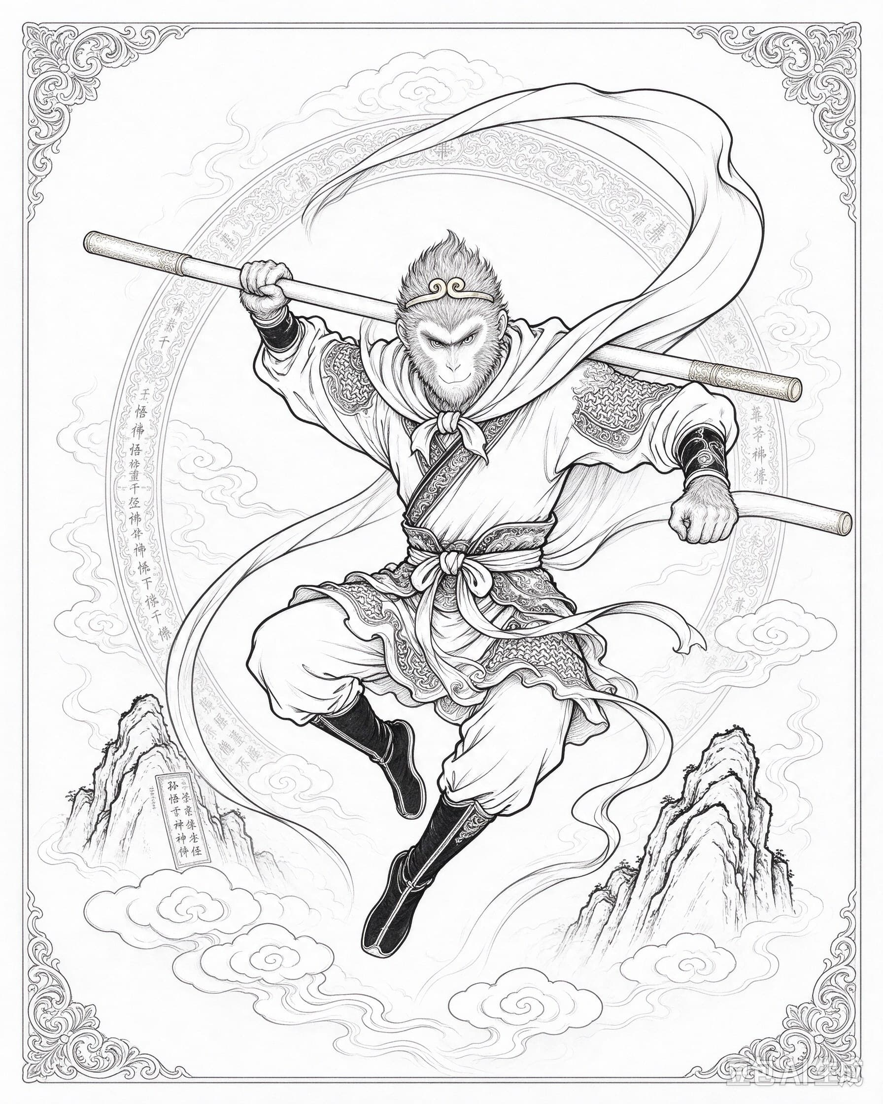 Free printable Zhong Kui coloring page line art