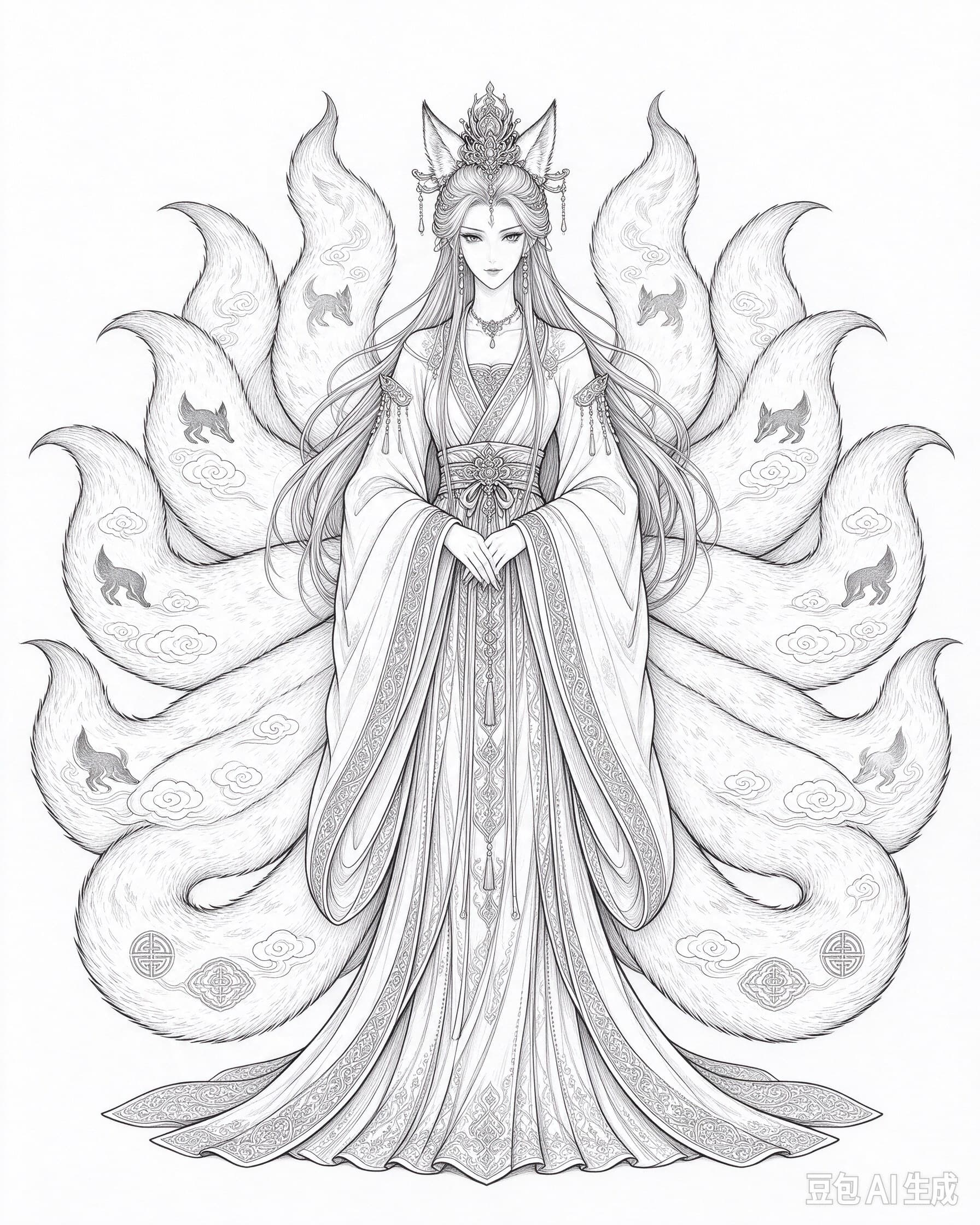 Free printable Fenghuang coloring page line art